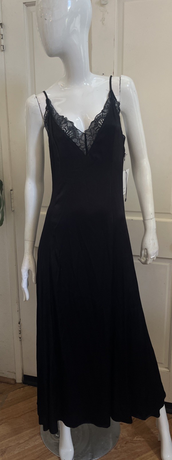 CURRENT AIR NWT! Black Silky Viscose Lace Trimmed Maxi Slip Dress Sz S NEW!