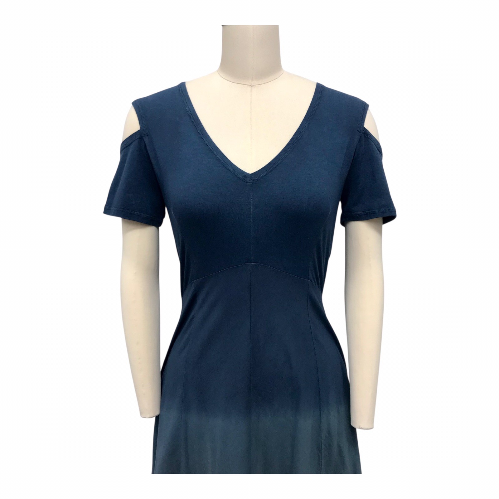 Luna Luz Gradient Cold Shoulder Midi Dress Blue Tan Boho Artsy Coastal Sz M