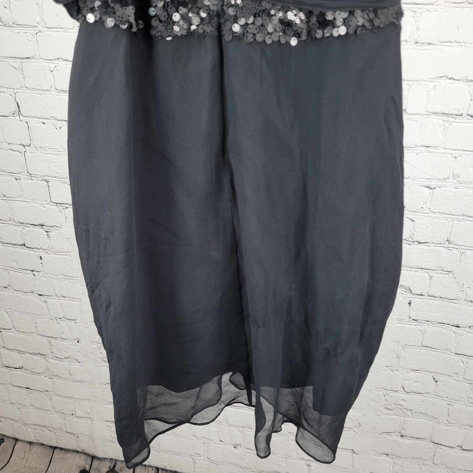 Kurt Thomas Black Silk Chiffon Sequin Strapless Lined Mini Dress Size 10