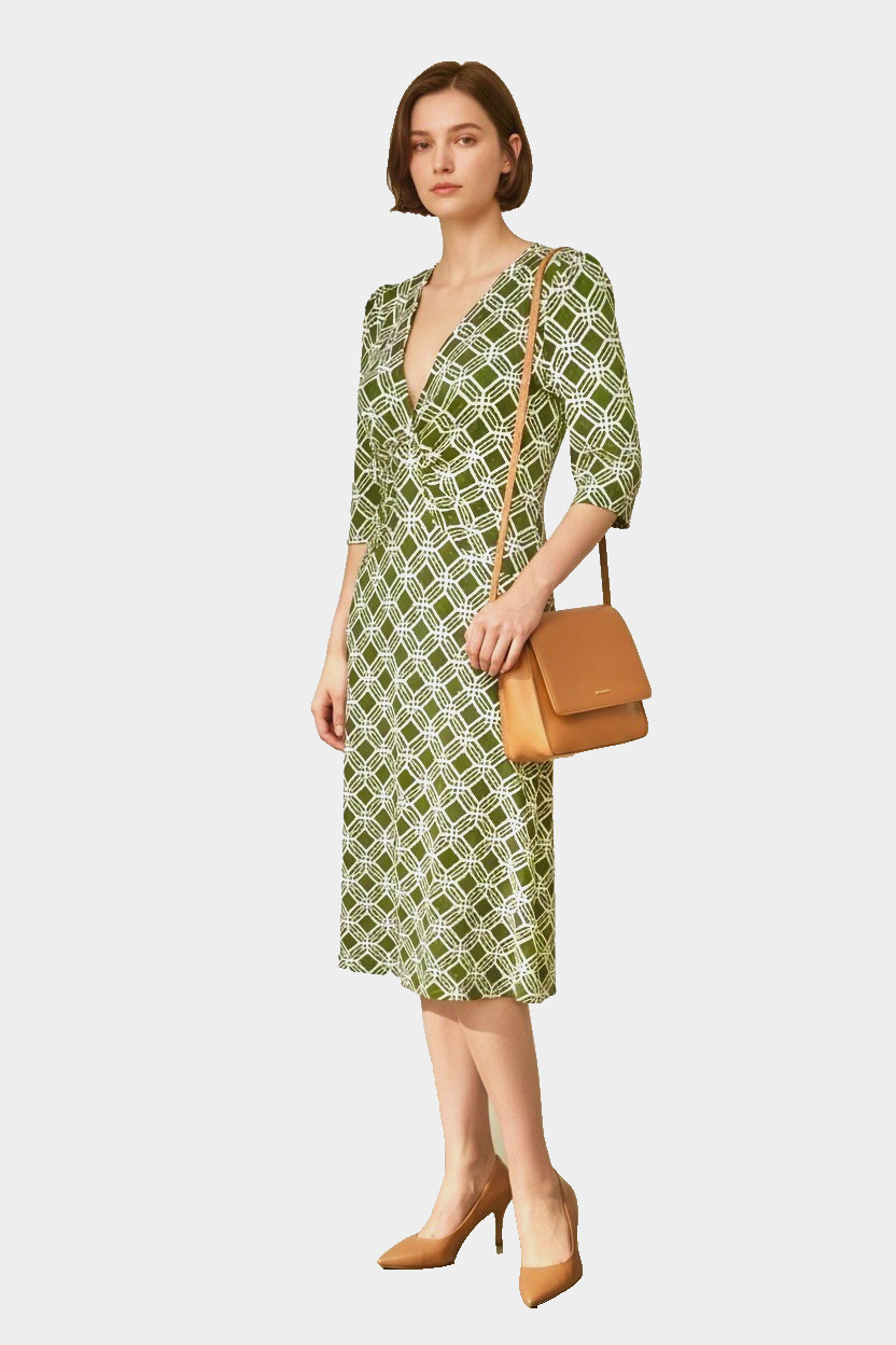 Banana Republic Women’s Chain Print Dress Small Green Silk Cotton Classic Retro