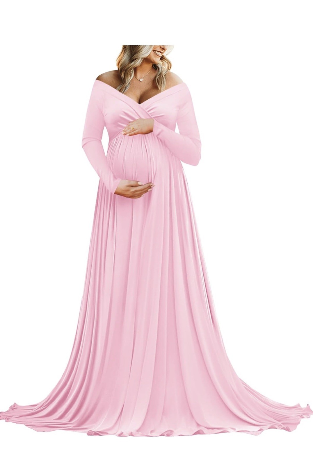 Saslax Maternity Off Shoulders L Circle Gown for Baby Shower Photo Dress 169
