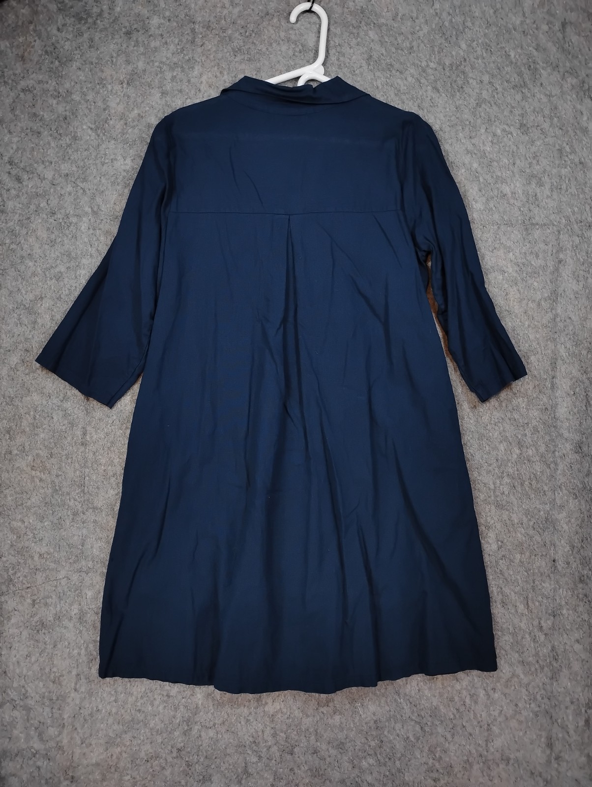 Terzo Millennio Navy Linen Blend V-Neck Tunic Dress Lg Made in Italy 3/4 Sleeve