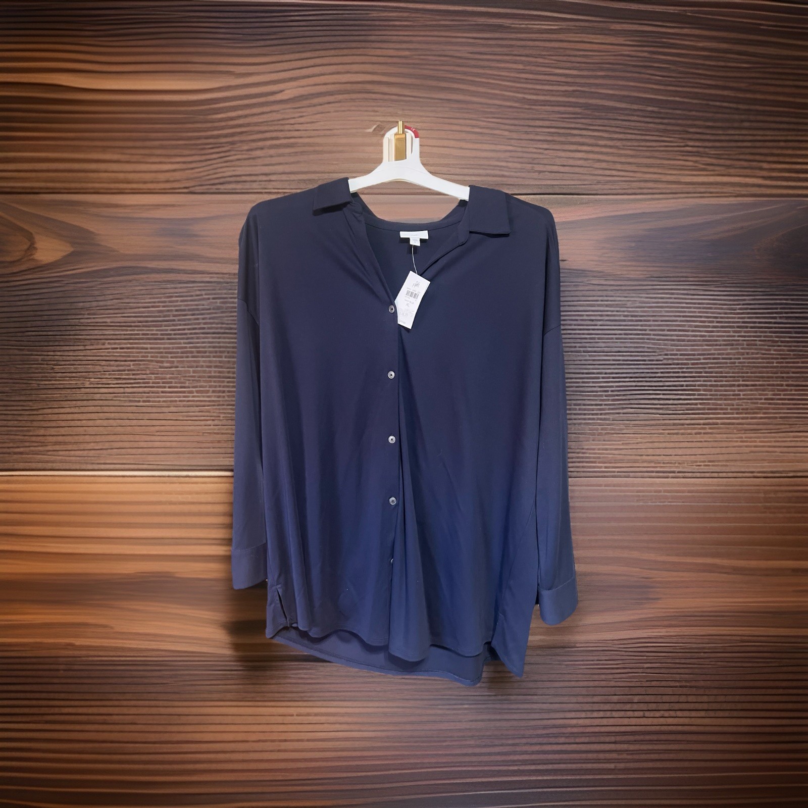 Women’s J. Jill Button Front Knit Dress Button Cuff Size Large Navy Quiet Luxury