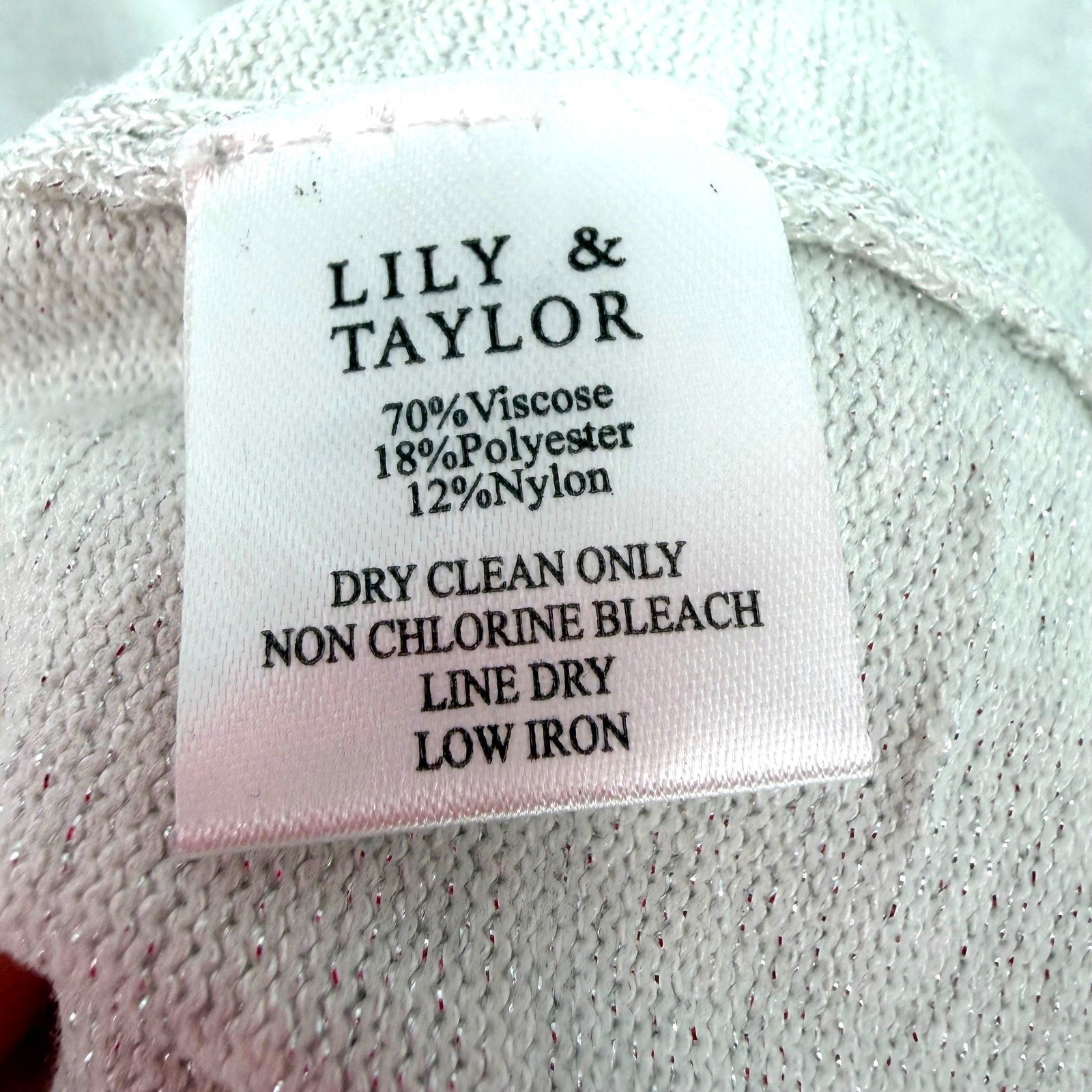 Lily & Taylor 2pc Knit Church Suit Dress Ruffled Edges Women’s L Silver Metallic