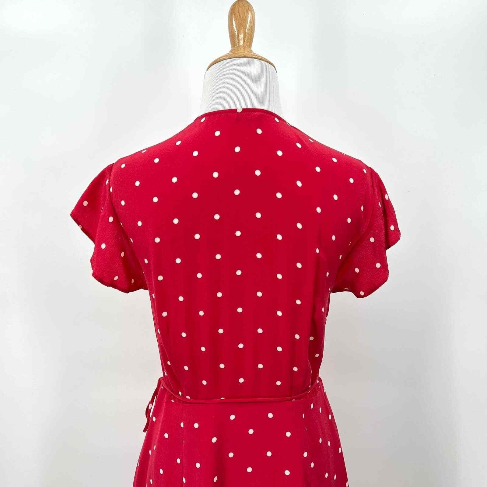 RAILS Leanne Polka Dot Dress Womens Medium Raspberry Red Silk Wrap Mini Short