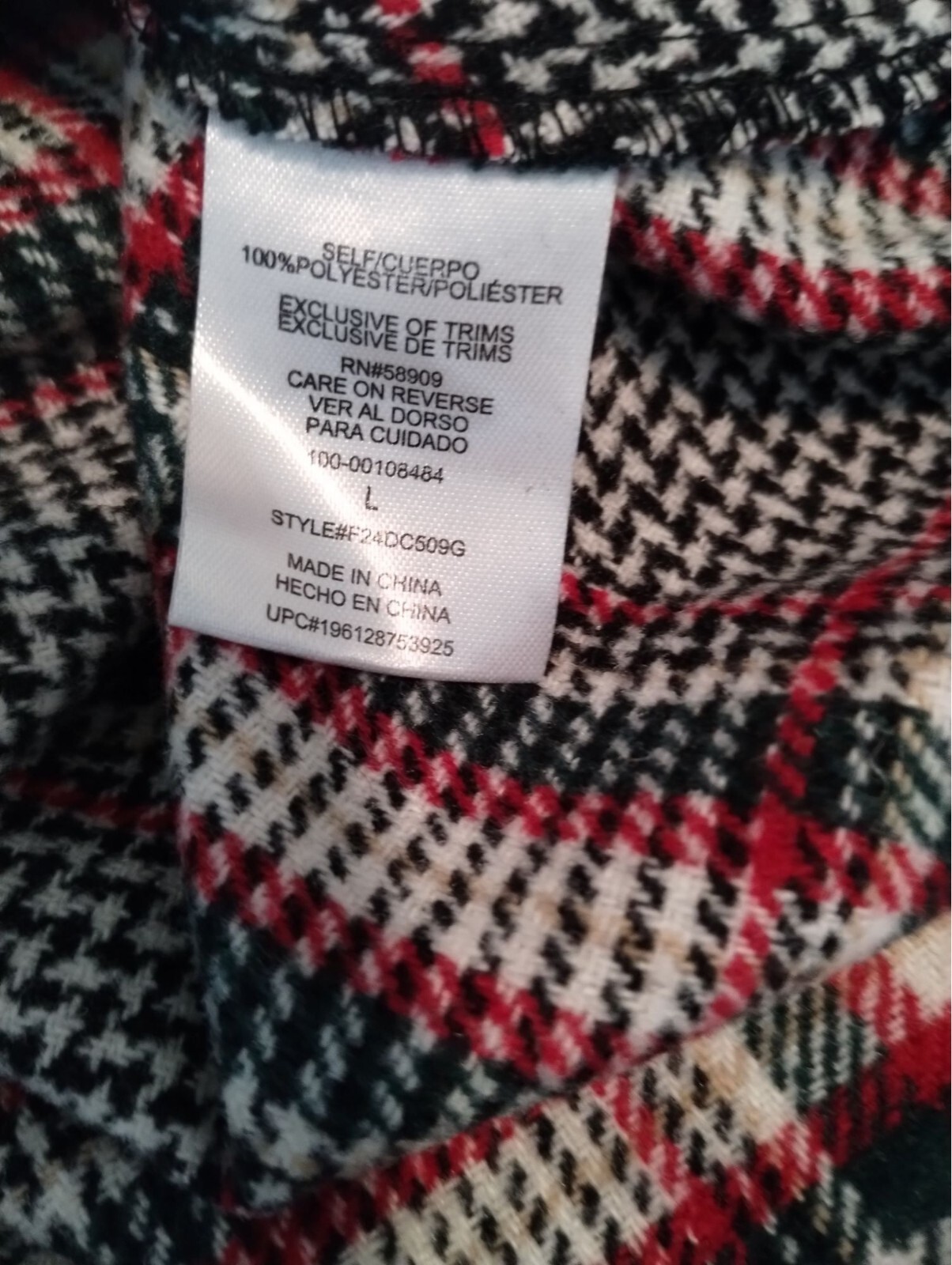 Copper Key Juniors Size Large Warm Polyester Black and Red Plaid Jumper New