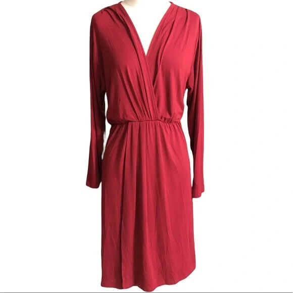 FRAICHE by J Red V-Neck Faux Wrap Stretch Knit Dress Size L = 12/14 Nordstrom
