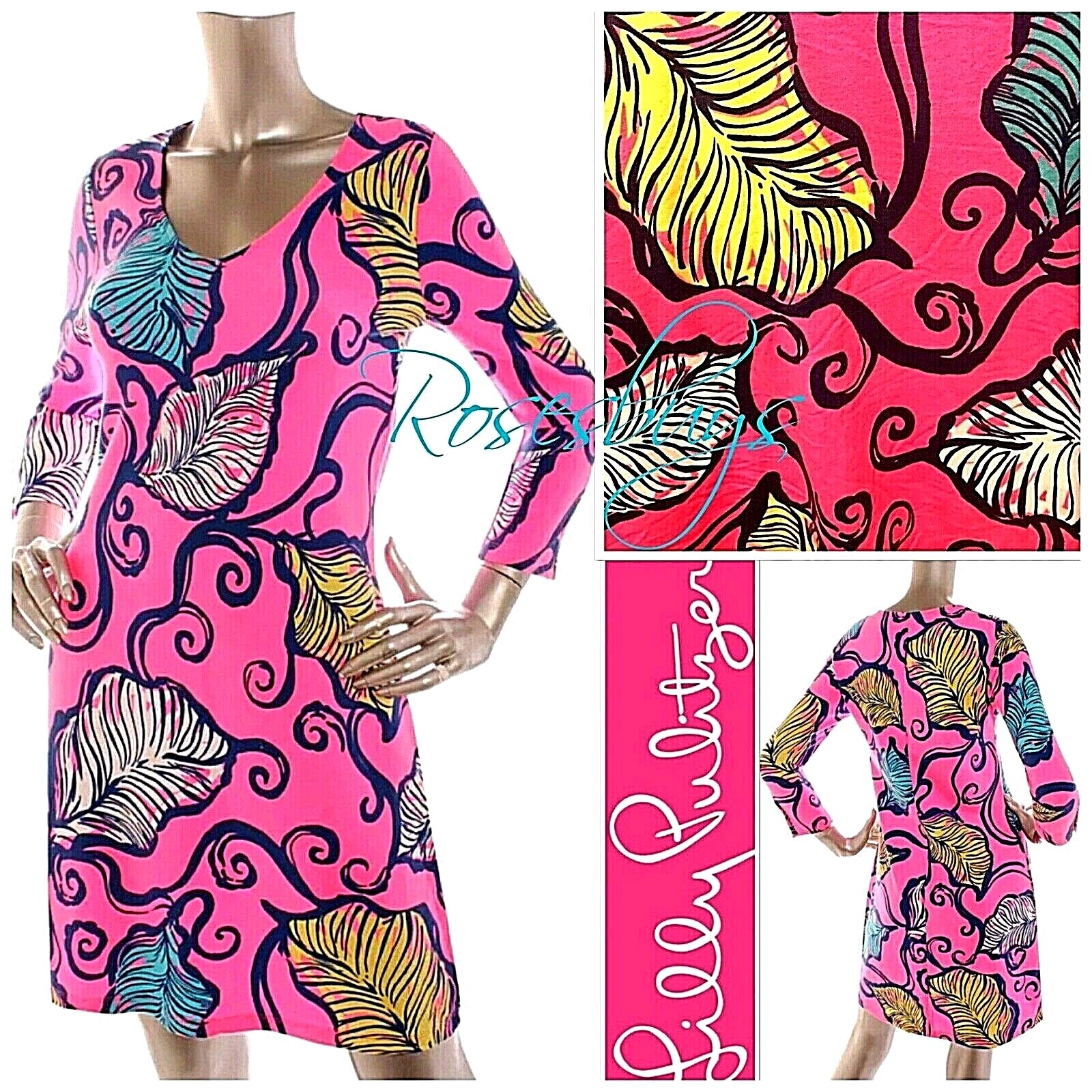NWOT Lilly Pulitzer Clarke Soft Shift Dress XS Deep V Stretch in Pink Multi