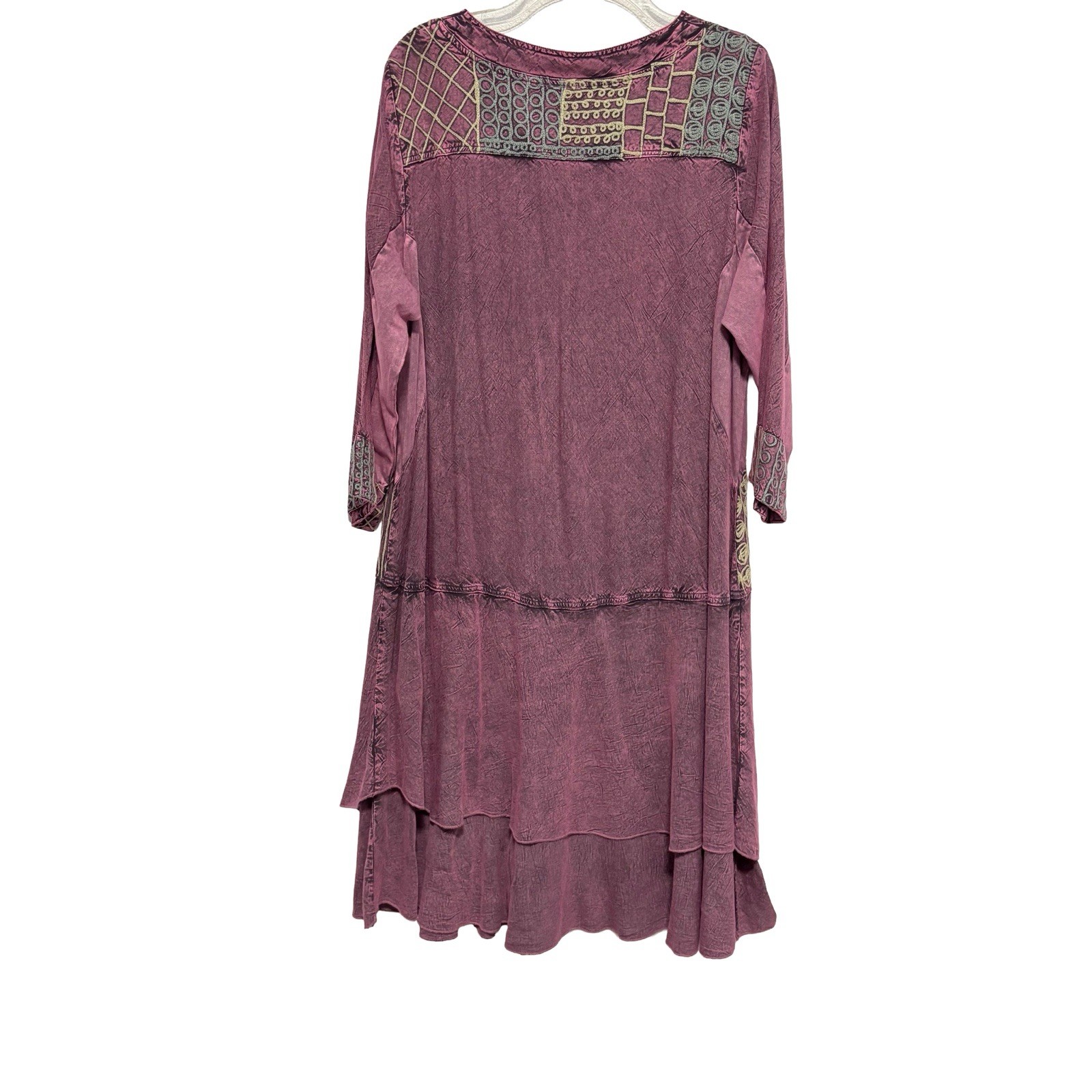 Parsley & Sage Boho Patchwork Lagenlook Midi Dress XL 3/4 Sleeve whimsigoth