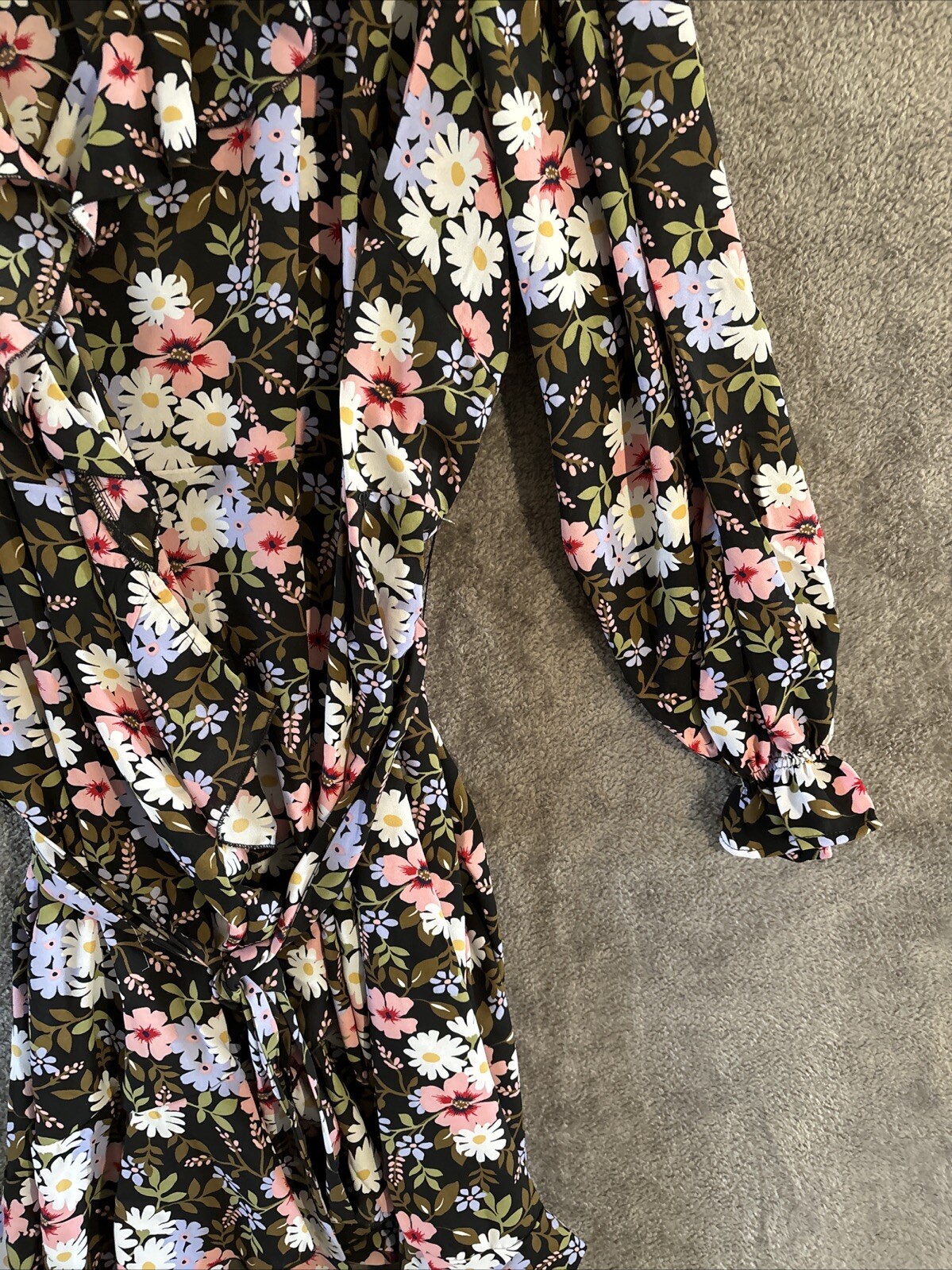 Kate & Mallory Dress 3X Wrap Chiffon Bold Floral Midi Ruffles Floaty Daisy NEW