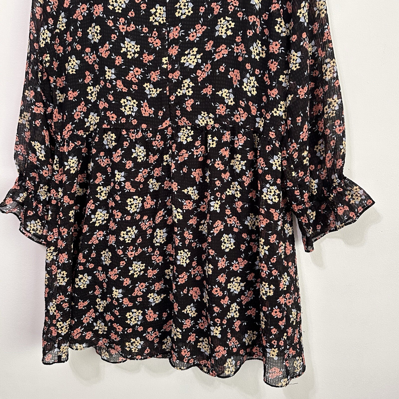 Free People Doll Pants Floral Mini Tunic Dress 10 3/4 Sleeve Lined Short Boho