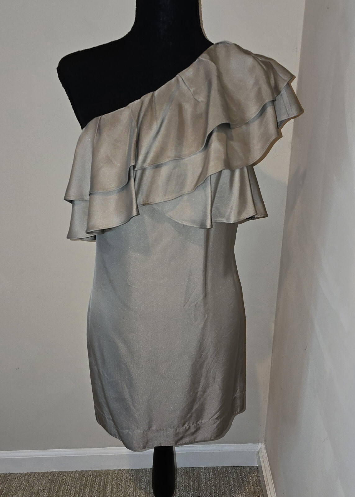 Banana Republic Silk One Shoulder Strap Shift Dress Ruffels Sleeveless Sz 2…
