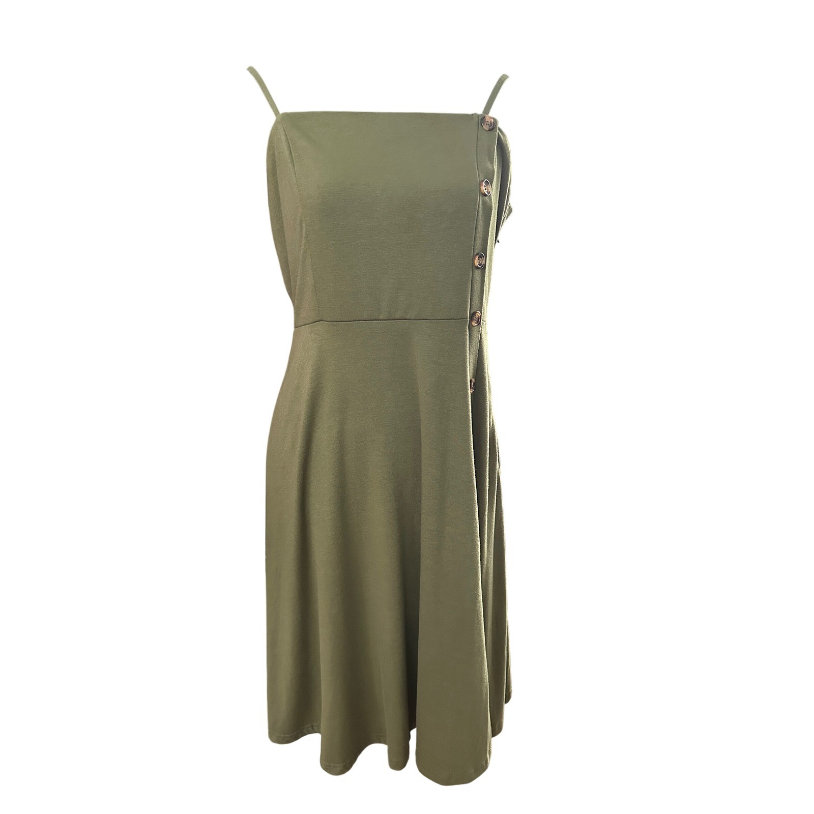 Lyrur Olive Green Button Front Spaghetti Strap Midi Dress L Breezy Summer