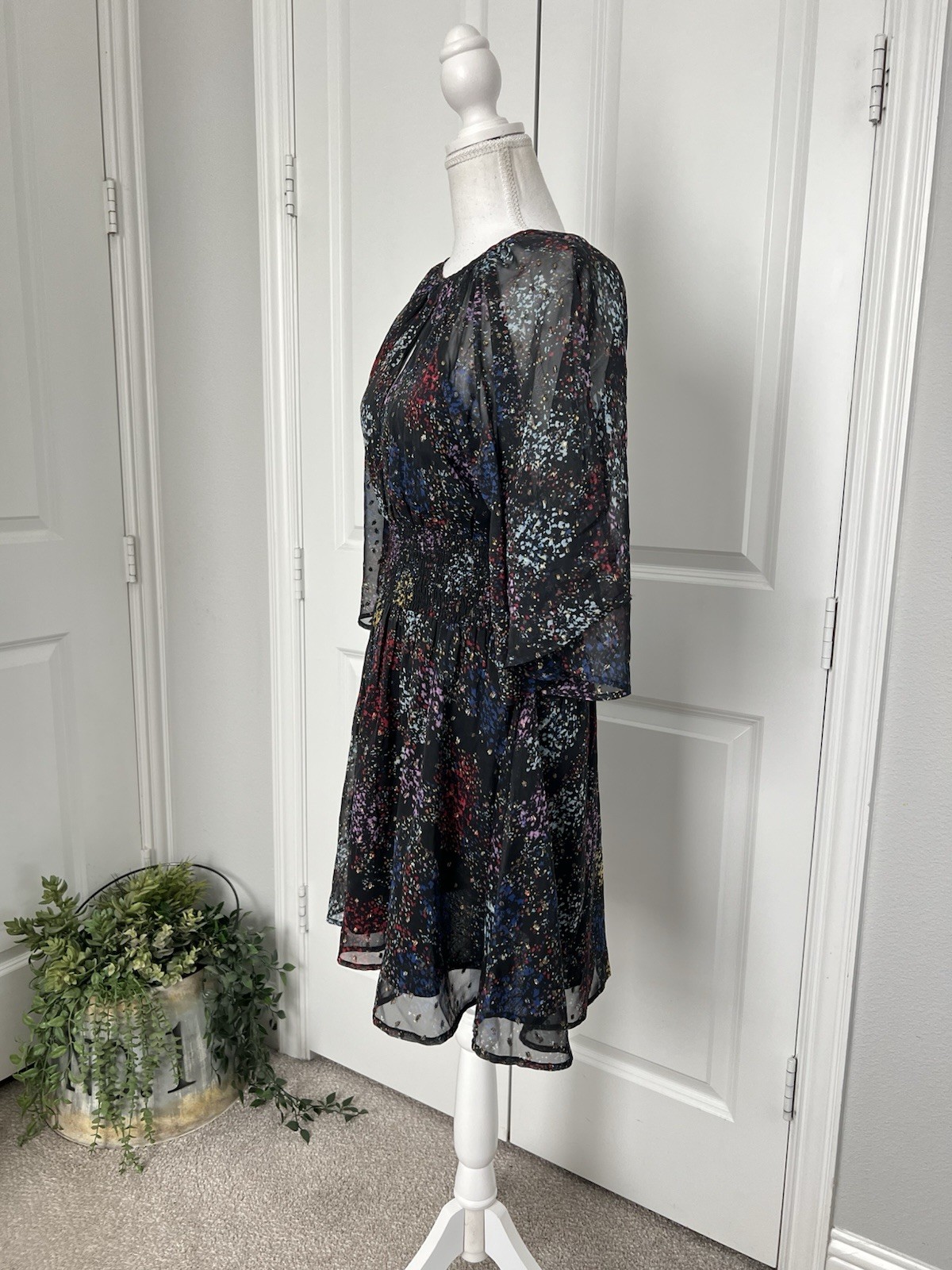 Free People Anna Multi Colored Metallic Mini Dress Printed Smocked Size XS
