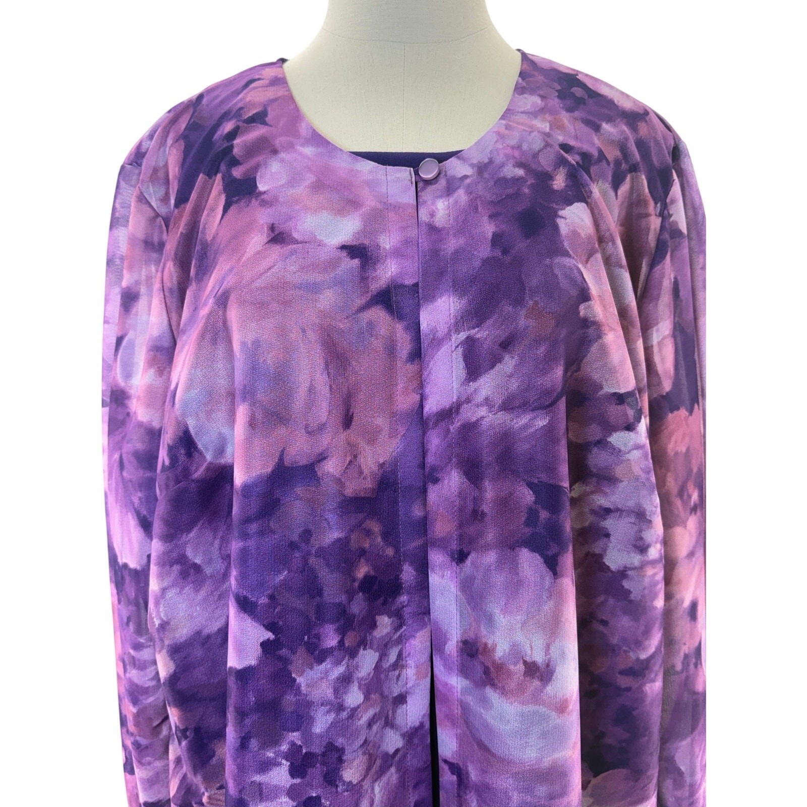 Vintage 90s Vicki Wayne Purple Floral Dress & Sheer Jacket Plus Size 20W