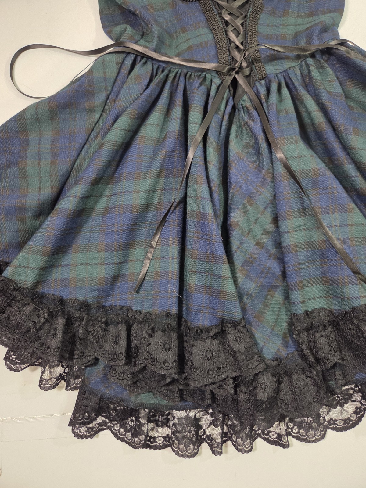 Widow Dolls Kill Study Mini Dress Plaid Tartan Green Babydoll Milkmaid Sz S