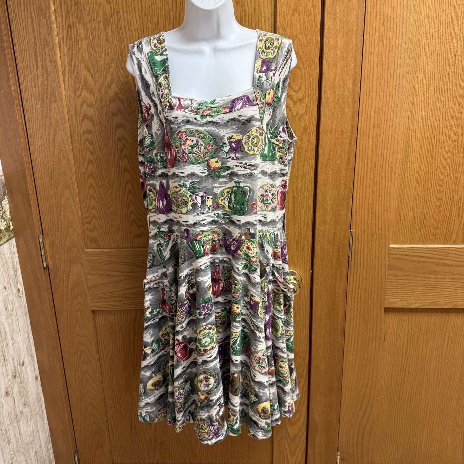Effie’s Heart Fit & Flare Dinner Scene Still Life Print Midi Dress – 3X