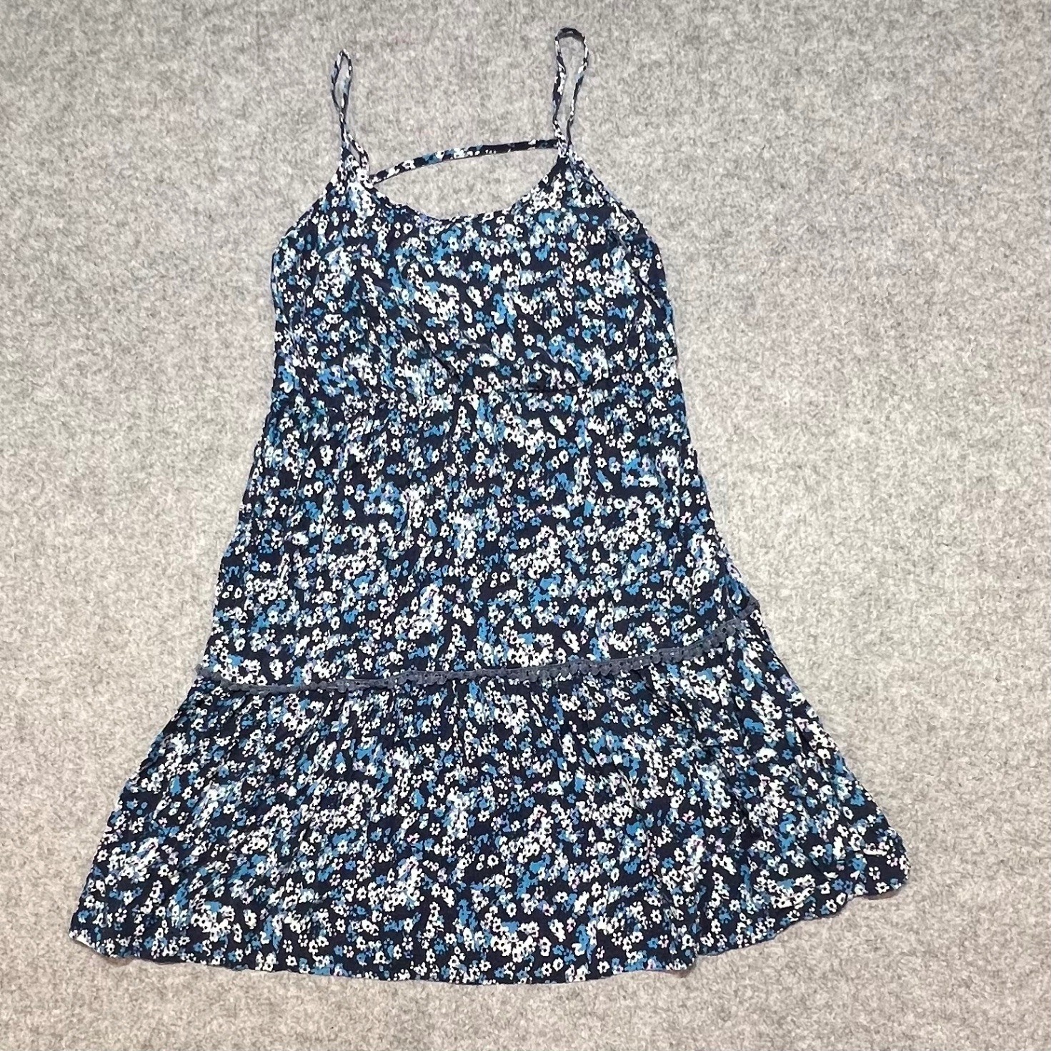 Mossimo Supply Co Womens Blue Floral Tiered Mini Dress Strappy Back Size M