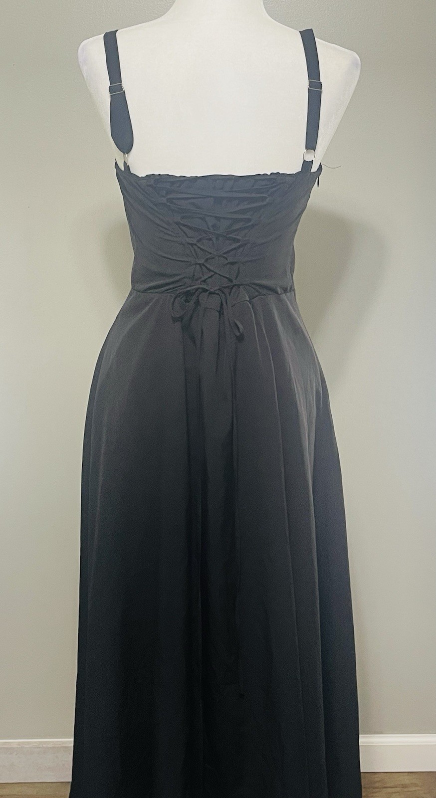 Black Whimsigoth Bustier Lace up Back Sleeveless Maxi Dress Medium Corset Event