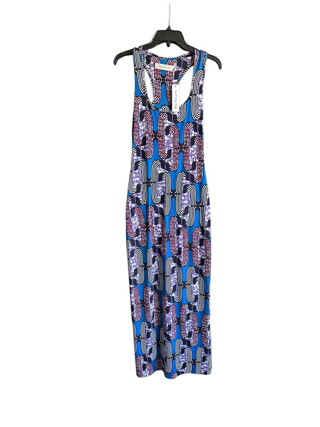 NWT MISA Los Angeles Blue Patterned Sleeveless Tank Maxi Dress. Size Large