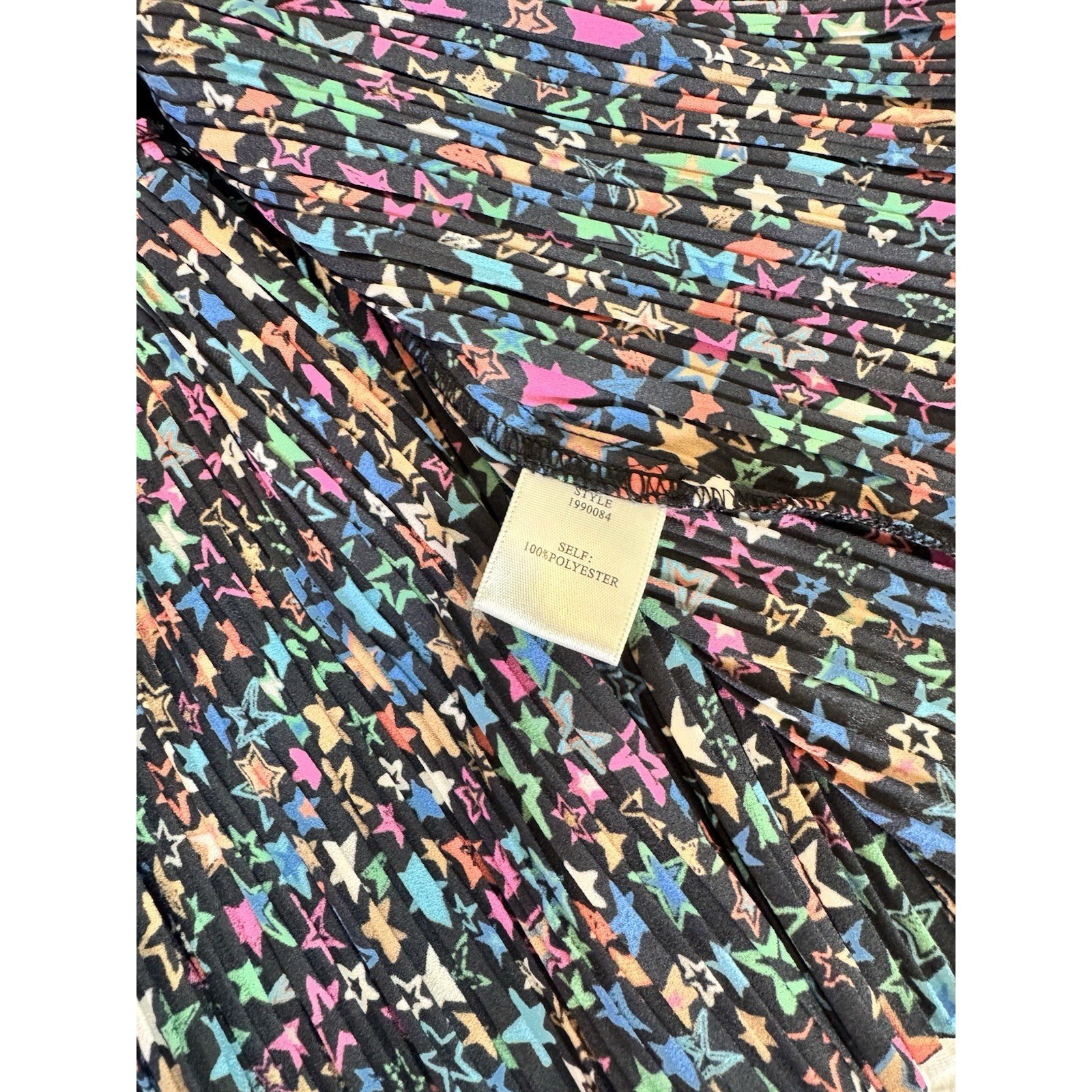 Current Air Multi Color Star Print Pleated Tiered Mini Dress Black Large 1990084