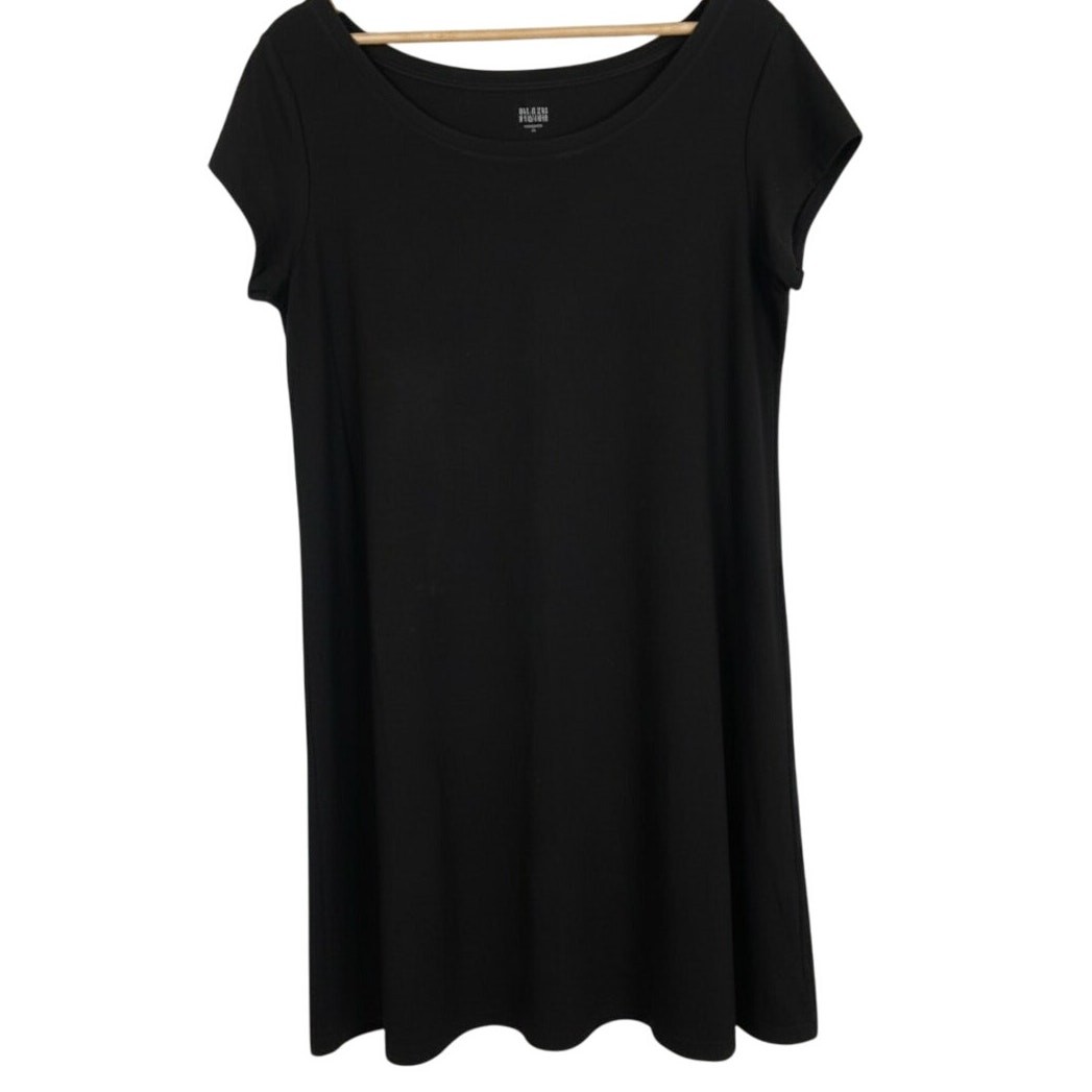 Eileen Fisher Womens L Minimalist Quiet Luxury Stretch Knit T-Shirt Dress Black