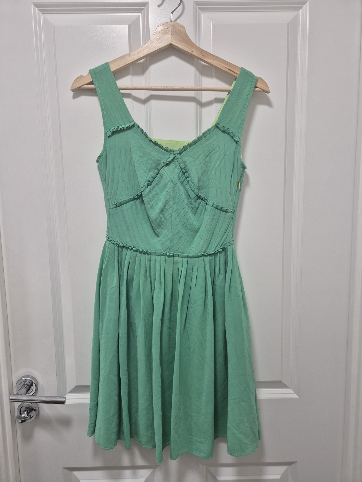 REISS 100% Silk Green Pleated Fit & Flare Dress UK 6 / EU 34 (RRP £195)
