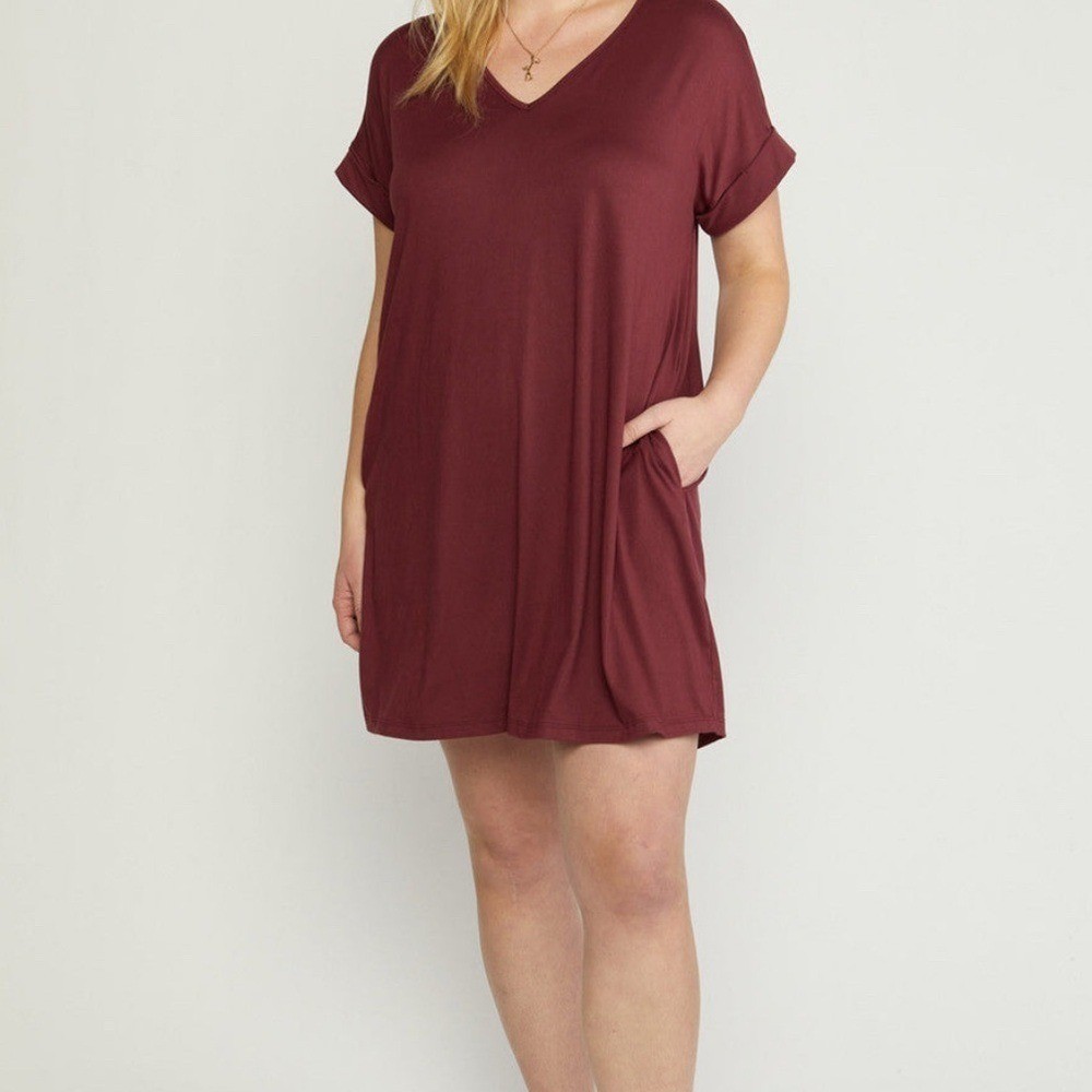 entro X Anthropologie Cuffed Sleeve V-Neck T-Shirt Dress with Pockets Size L