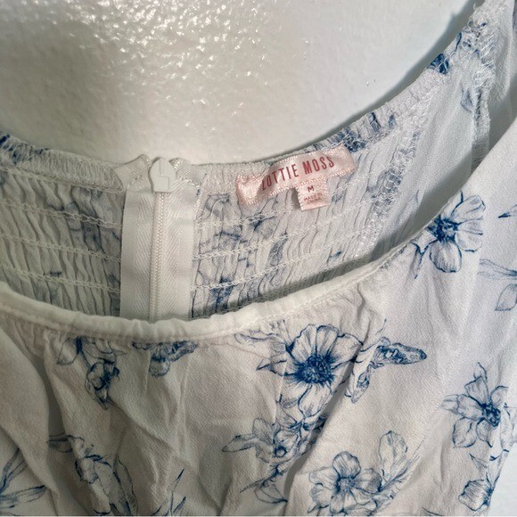 Lottie Moss Women’s Size Medium Mini Dress White Blue Floral Print Puff Sleeve