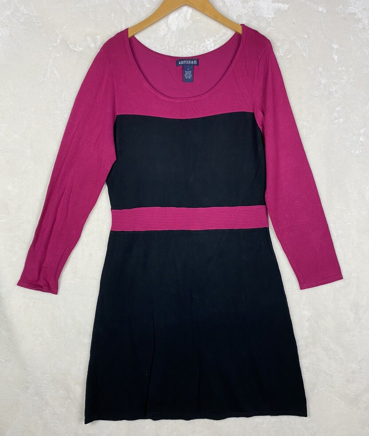 Artisan Knit Sweater Dress Womens Large A-Line Colorblock Stretch Office Work