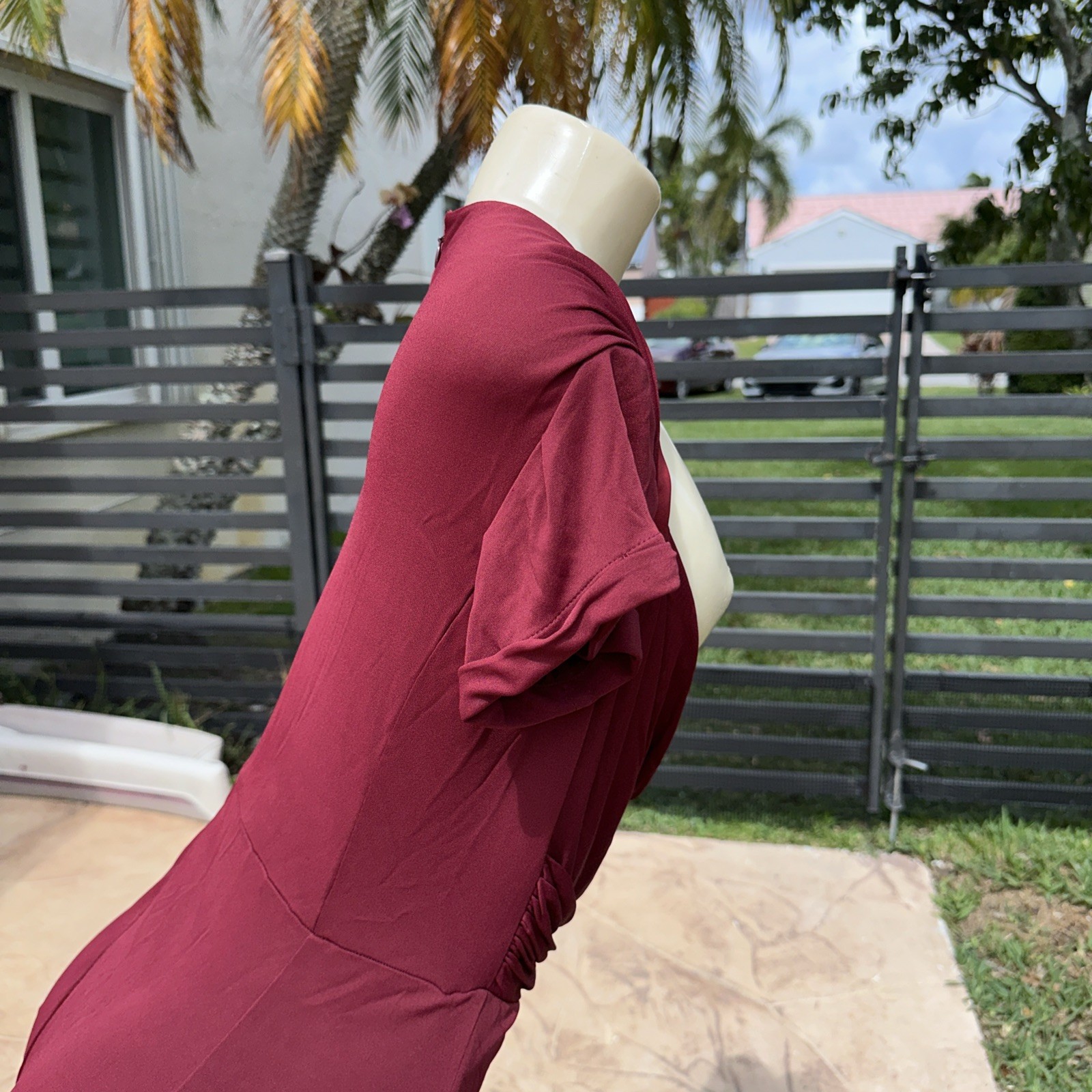 CELINE DEEP CRAMBERRY RED CASUAL STRETCH CAP SLEEVE DRESS Sz 40 MADE IN ITALY