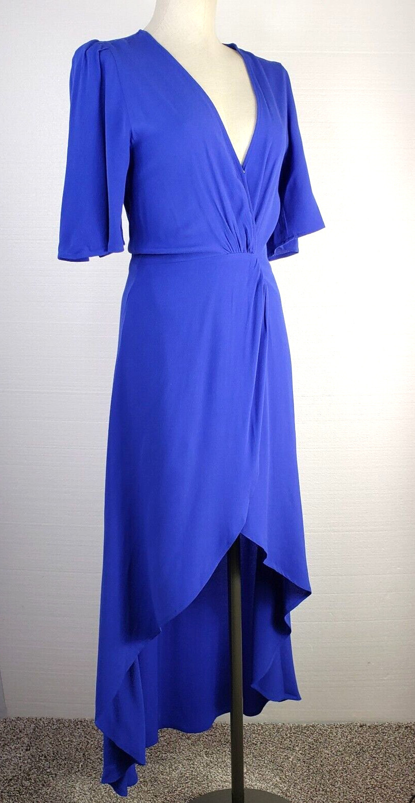 Mod Ref Womens Wrap Dress Size Small Bell Sleeves Blue Flowy Lined Tulip Hem
