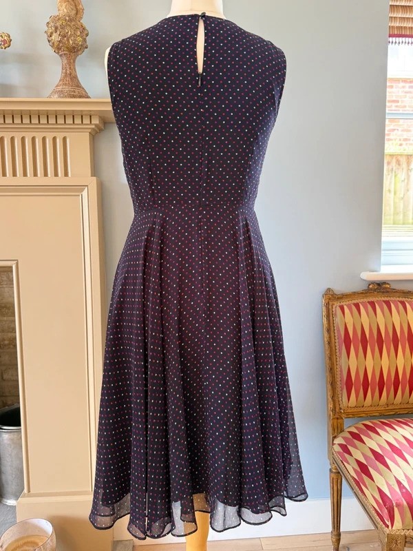 HOBBS Navy Polka Dot Floaty Dress UK12 red pink white spots Cocktail Wedding