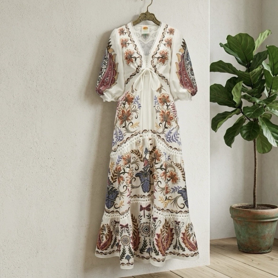 Farm Rio Boho Glam Floral Maxi Dress XS NWT