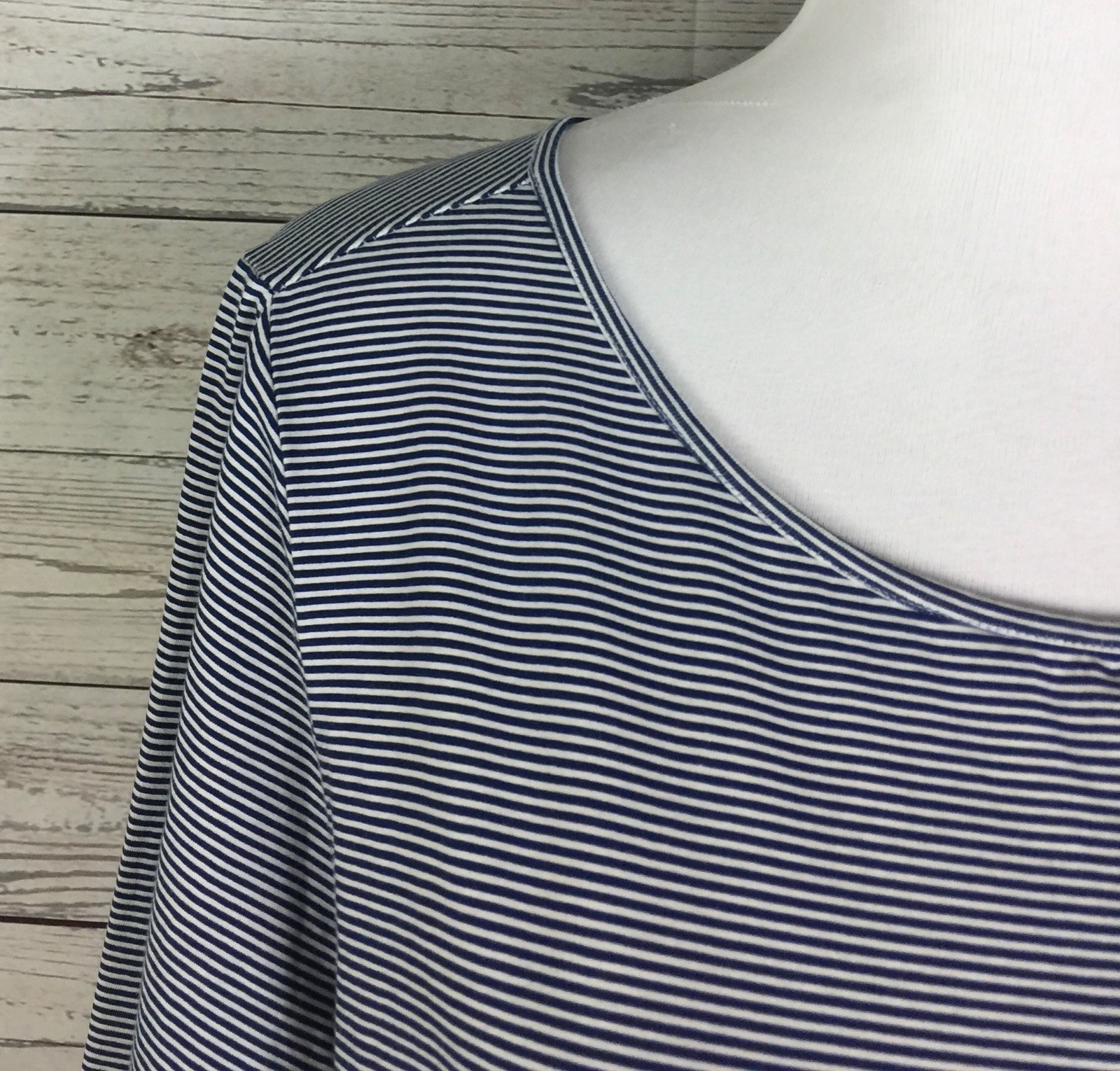 Stewart Simmons Womens Blue White Striped 3/4 Sleeve Stretch Shift Dress Size XL