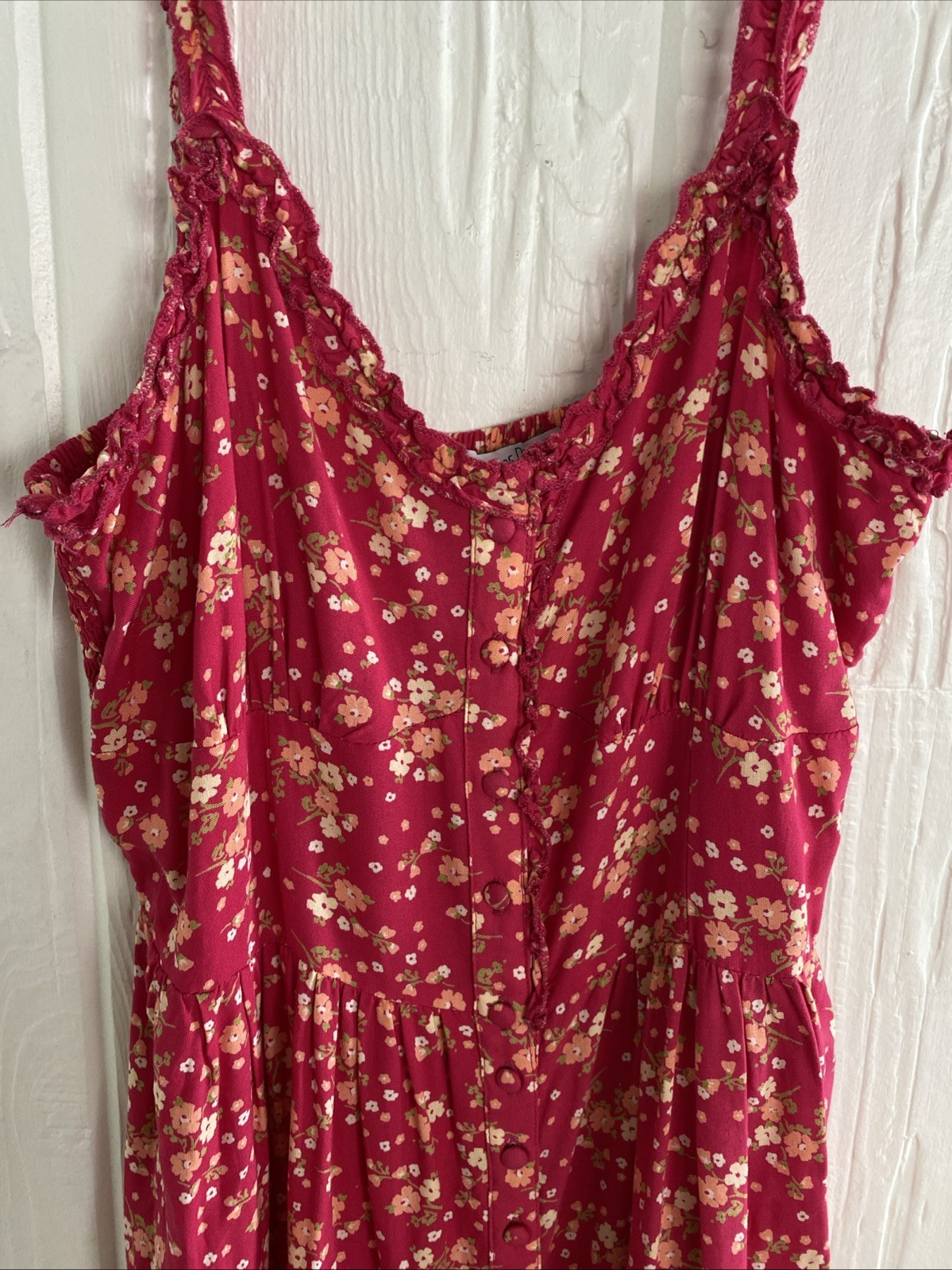 Patrons Of Peace Sundress Red Floral Six Medium Maxi Bottom Front Cotton
