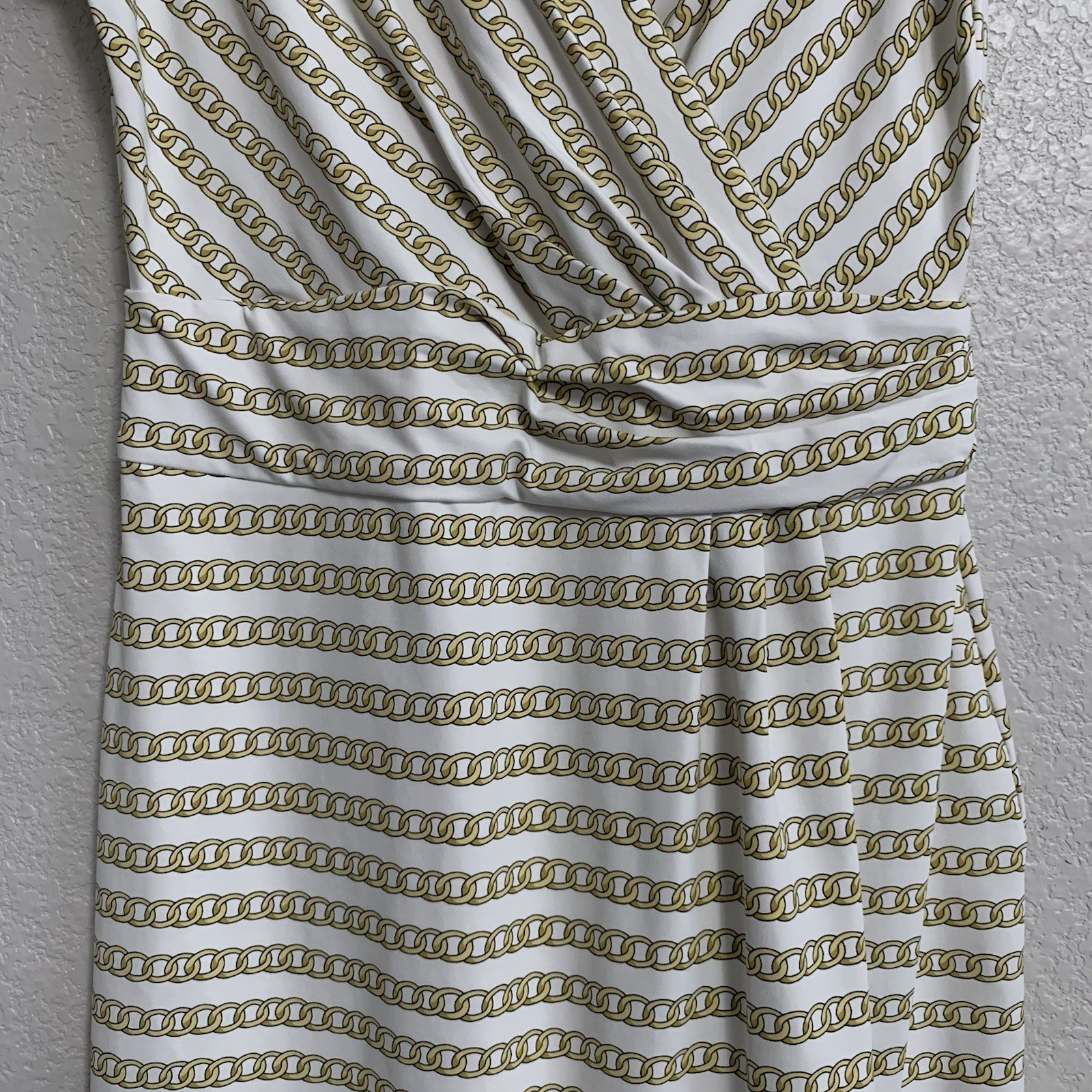 J McLaughlin Dress Womens M Brea Catalina Cloth Faux Wrap Gold Optic Link Preppy