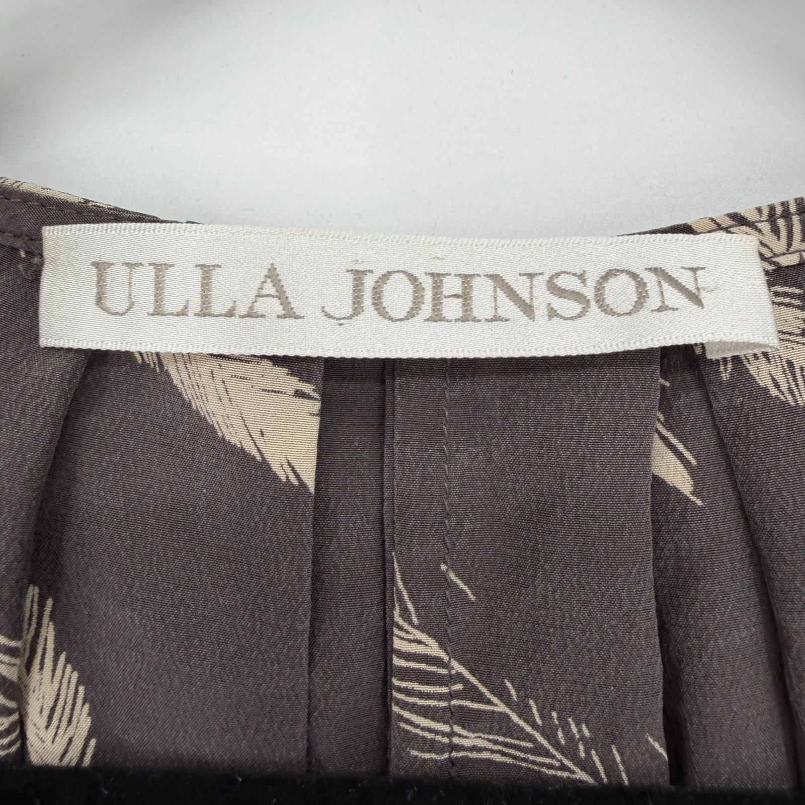 ULLA JOHNSON SILK MINI TUNIC DRESS SIZE 4 FEATHER PRINT BOHO CHIC – NOTE FLAW