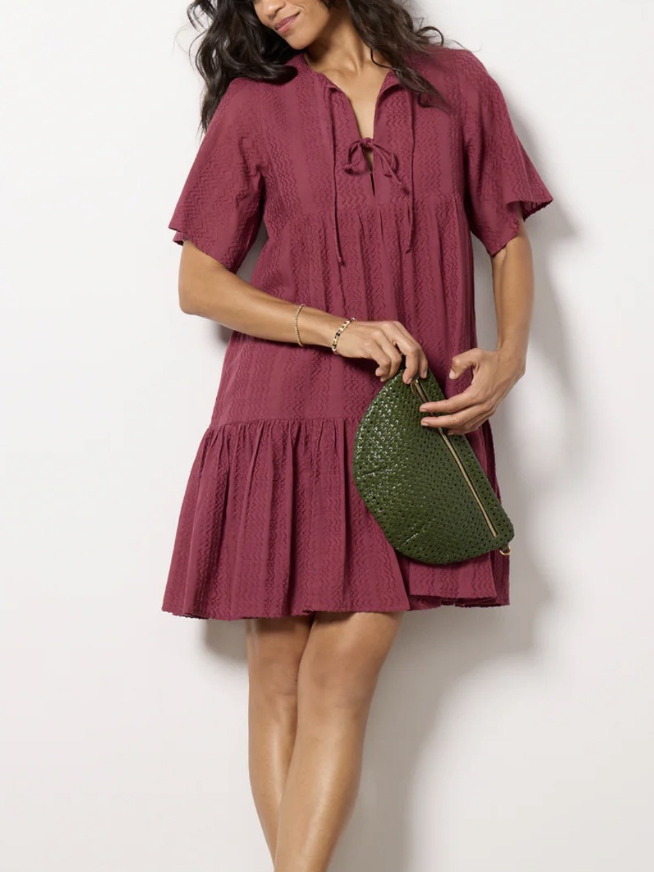 Emerson Fry RARE Isla Tiered Short Dress-2 Crushed Berry M/L Organic Cotton