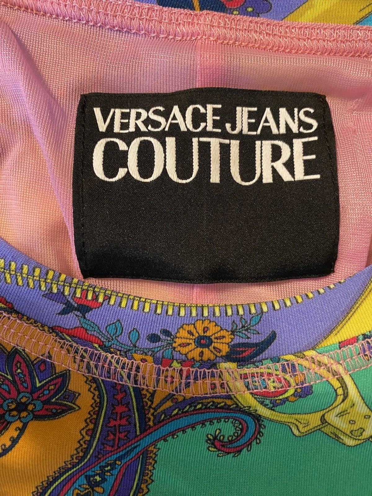 Versace Jeans Couture 2019 Blue Pink Medusa Sheath Dress 36 38 40 0 2 4 XS S