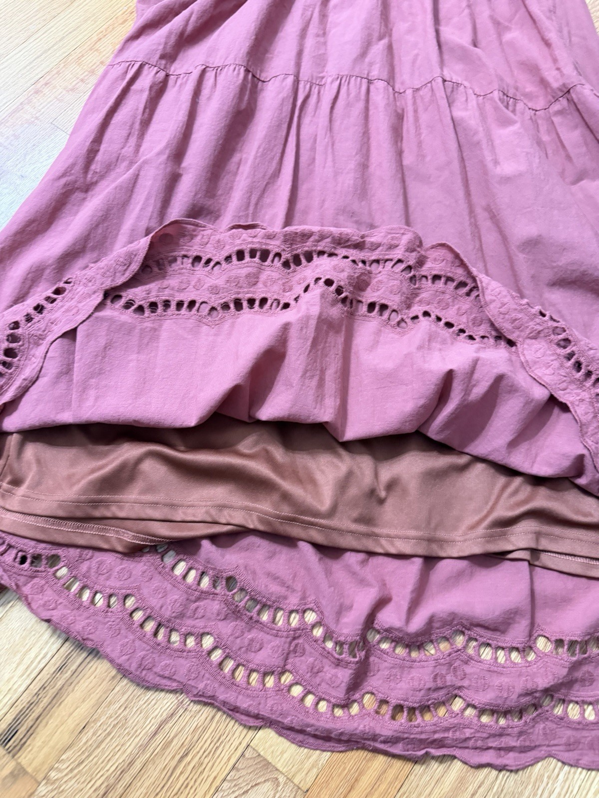 Orange Rust Boho Cottagecore Maxi Dress XXXL Embroidered Eyelet Tiered Prairie