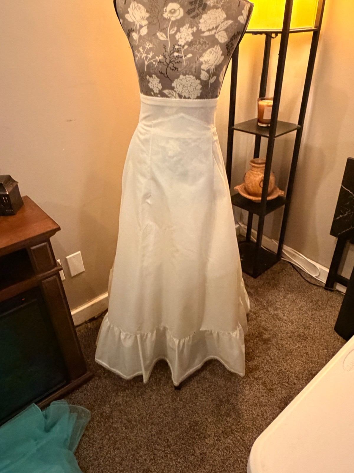 aqua prom dress size 12, halter, strapless, petticoat included, garment bag