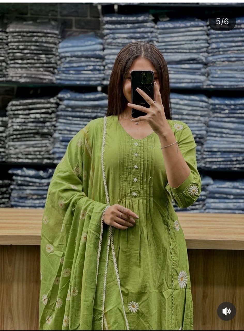 BOHO EMBROIDERED COTTON KURTI PANT DUPATTA SET WOMEN 3PC POCKET SUIT SIZE 3XL UP