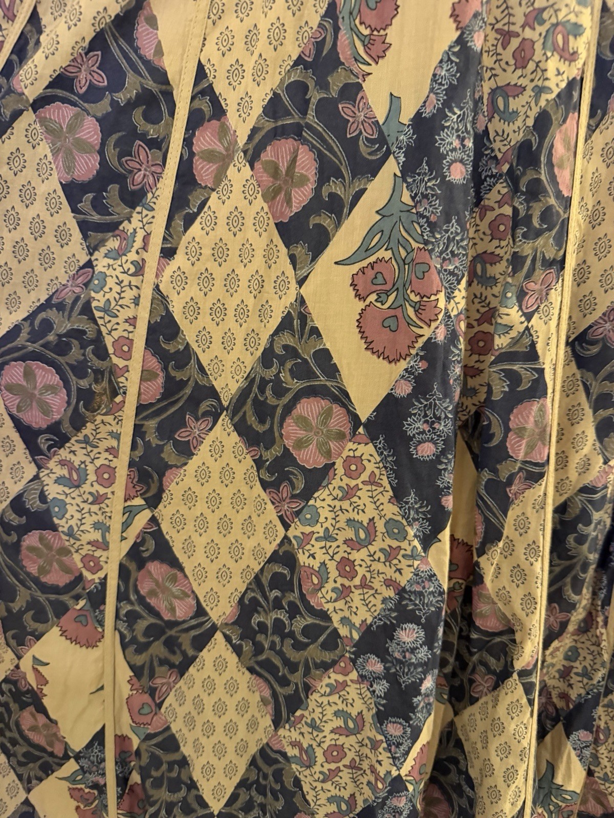 Vintage Indian 70s Afghan style boho quilted hippy dress M cotton harlequin maxi