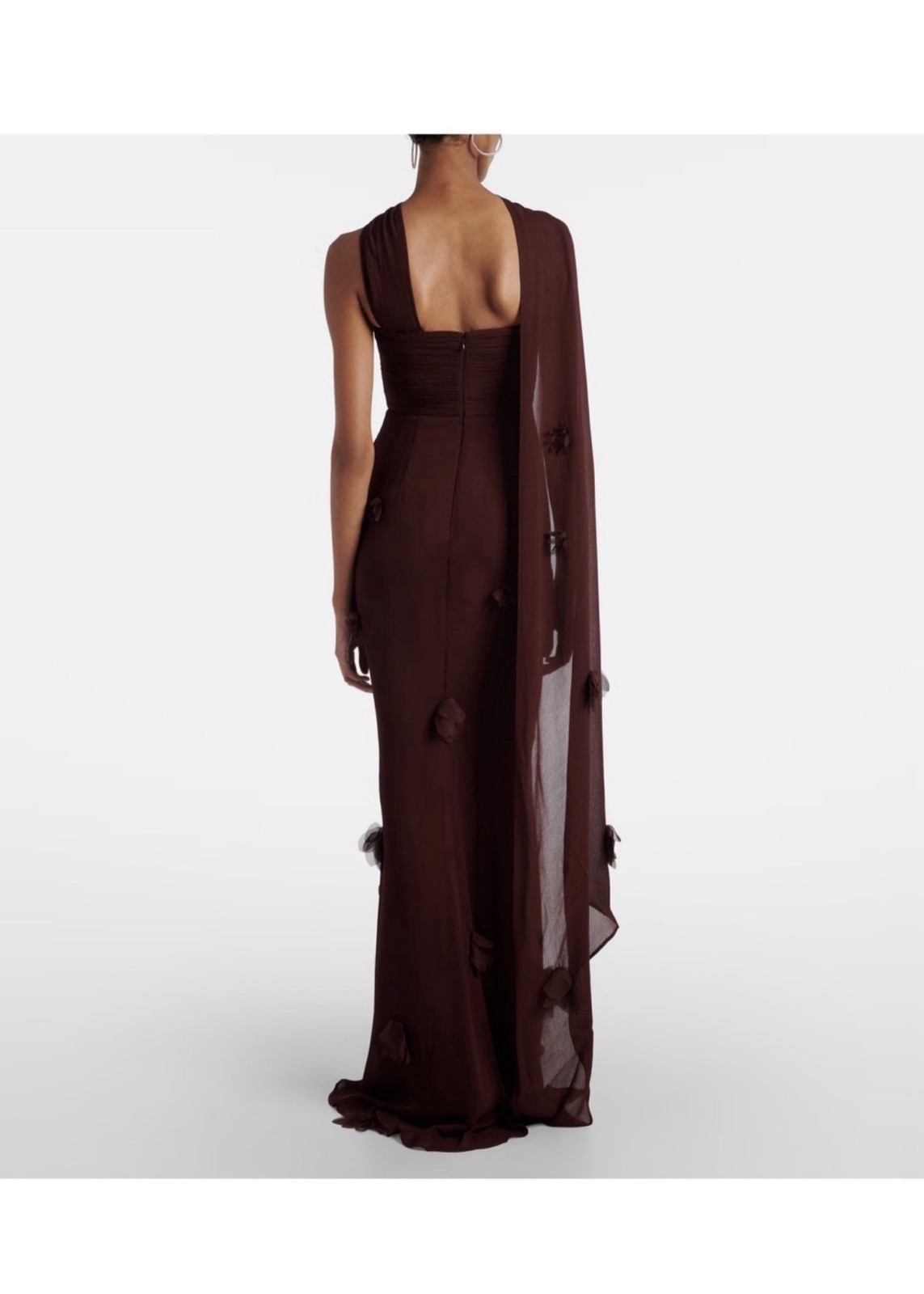 NWT Self-Portrait Brown Georgette Flower Maxi Dress Gown UK08/US4