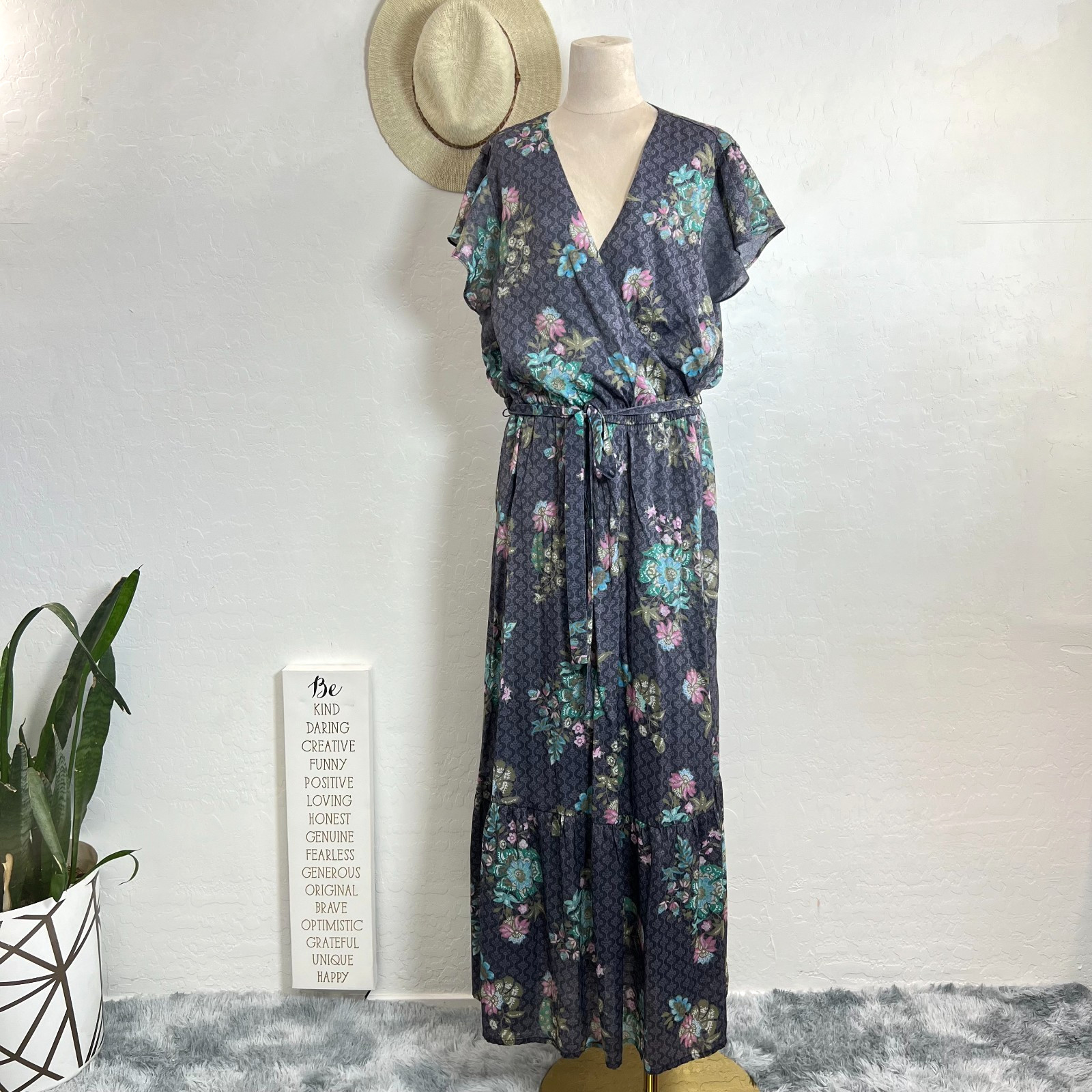Lane Bryant blue floral Maxi sun dress 18 wedding resort soft feminine romantic