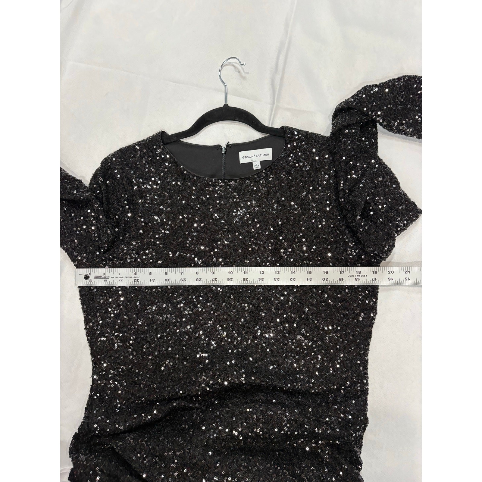 Gibson Latimer Sequin Round Neck Long Sleeve Split Front Bodycon Maxi Dress L