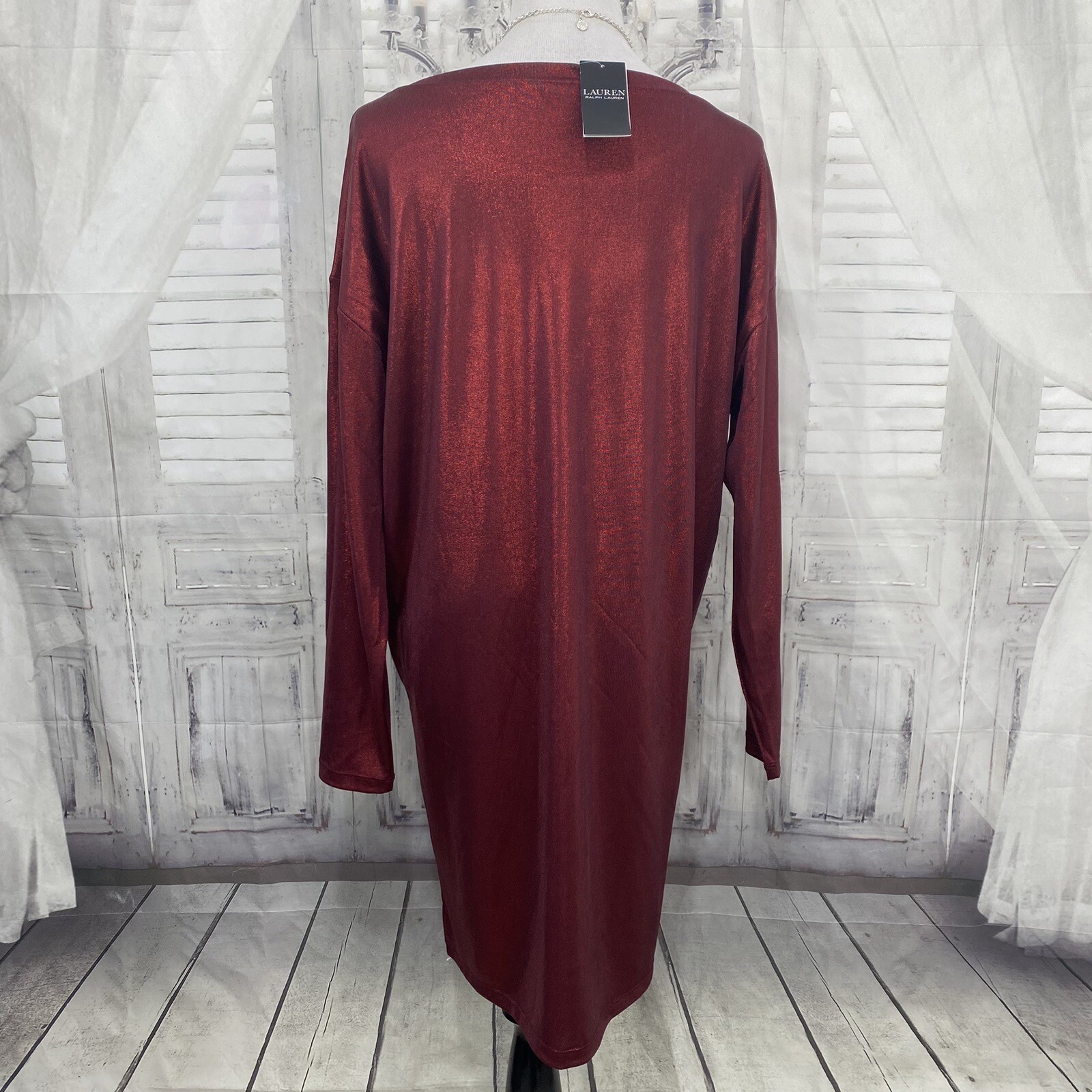 Ralph Lauren Large Solid Burgundy Red Shimmer Jersey Shift Dress Oversized B33