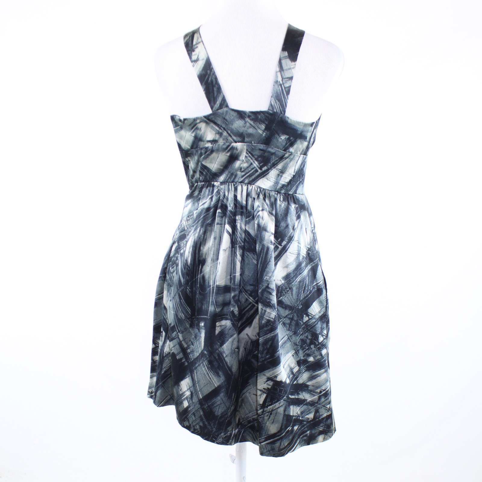 Black white abstract print 100% silk MARTIN + OSA sleeveless A-line dress 0