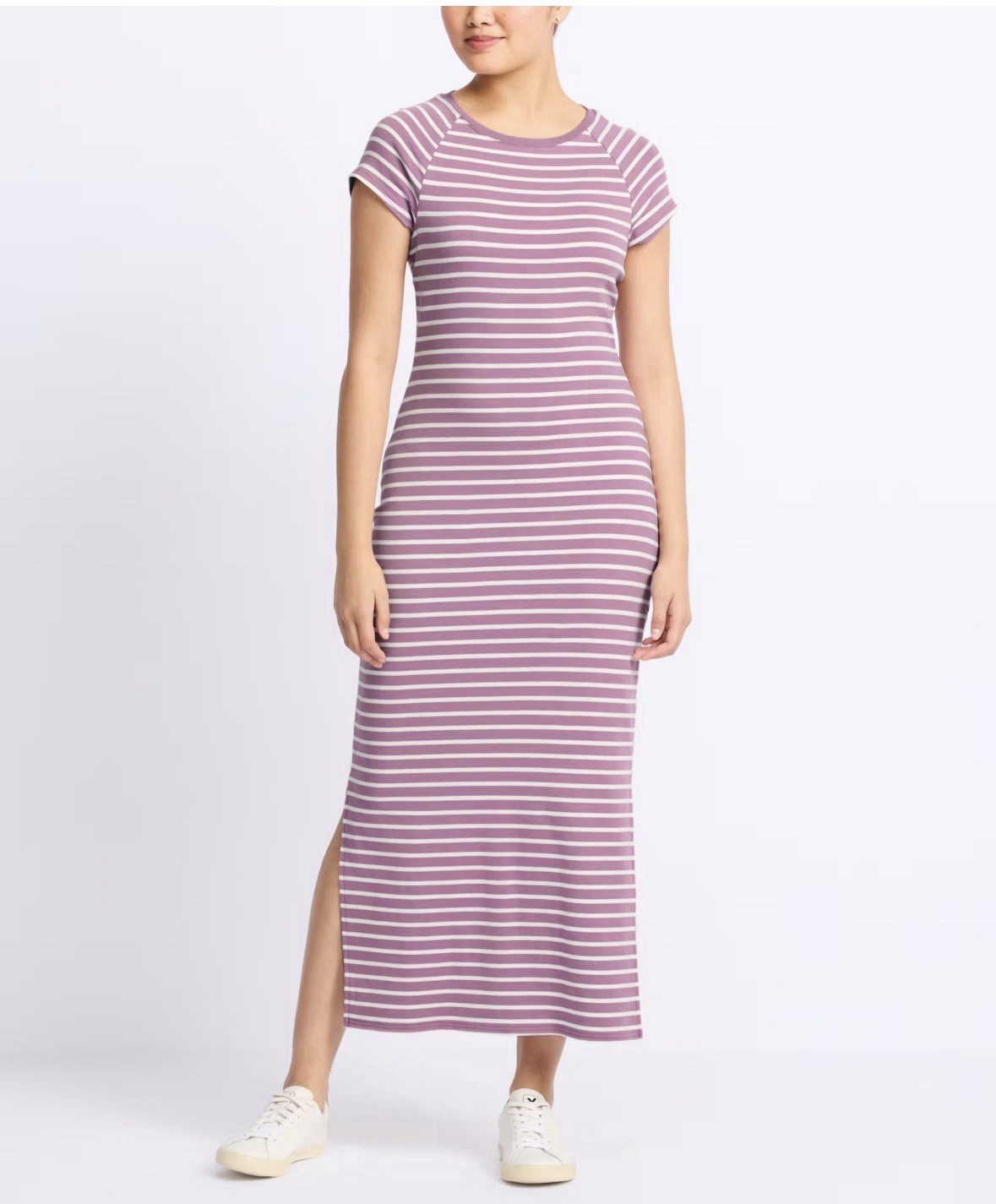 NWT Gilli Size Large Fitted Bodycon T Shirt Maxi Dress Purple Striped Stitchfix